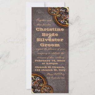 Clockwork and Leather, 4x9.25 wedding Invitation