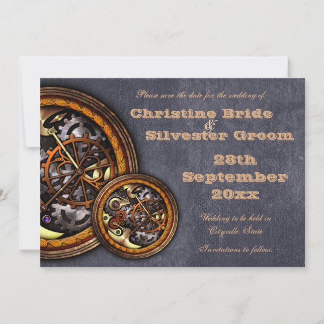 Clockwork and Leather, 5x7 save the date (Front)