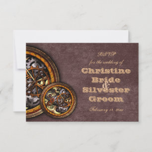 Clockwork and Leather, wedding rsvp Invitation