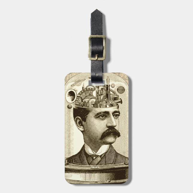 Clockwork Brain STEAMPUNK vintage Luggage Tag (Front Vertical)