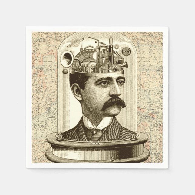 Clockwork Brain STEAMPUNK vintage Napkin (Front)