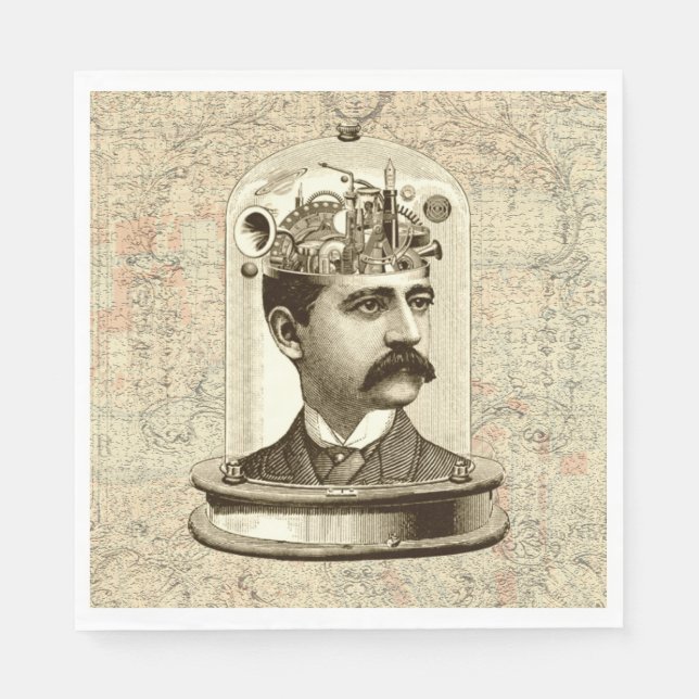 Clockwork Brain STEAMPUNK vintage Napkin (Front)