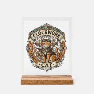 Clockwork Cat Cat Steampunk Vintage Vector Art Shi Acrylic Sign
