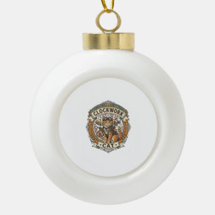 Clockwork Cat Cat Steampunk Vintage Vector Art Shi Ceramic Ball Christmas Ornament