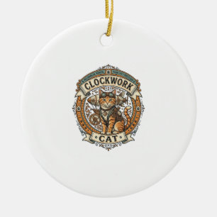 Clockwork Cat Cat Steampunk Vintage Vector Art Shi Ceramic Tree Decoration