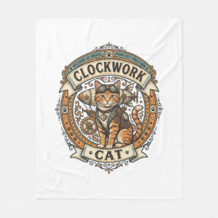 Clockwork Cat Cat Steampunk Vintage Vector Art Shi Fleece Blanket