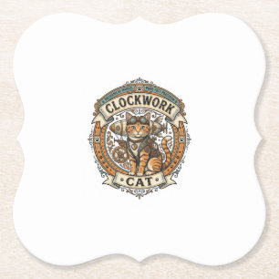 Clockwork Cat Cat Steampunk Vintage Vector Art Shi Paper Coaster