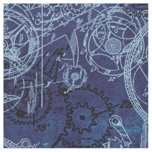 Clockwork Collage Indigo Fabric
