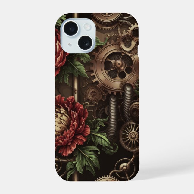 Clockwork Floral Pattern iPhone 15 Case (Back)