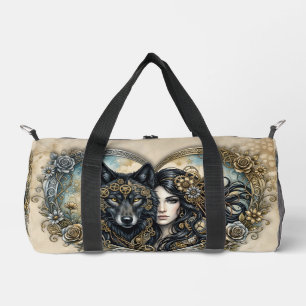 Clockwork Hearts The Eternal Bond of Wolf and Soul Duffle Bag