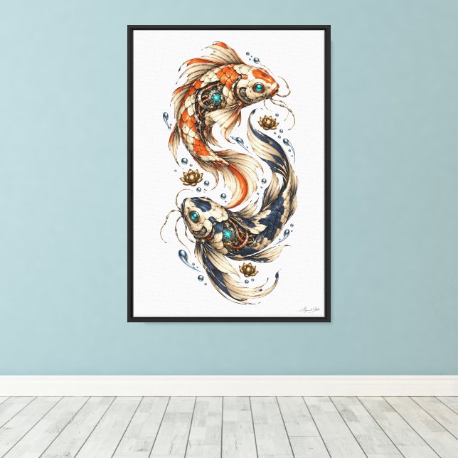 Clockwork Koi Canvas Print (Insitu(Wood Floor))