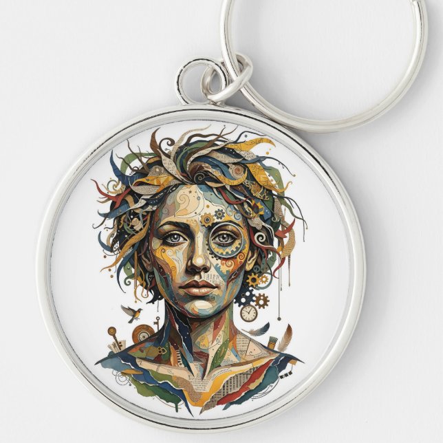 Clockwork Muse — A Surreal Steampunk Portrait Key Ring (Front)