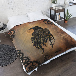 Clockwork Raven Fleece Blanket