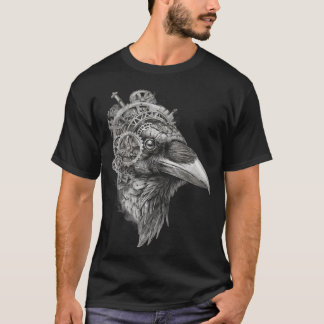 Clockwork Raven Portrait — Pen-and-Ink Steampunk T-Shirt