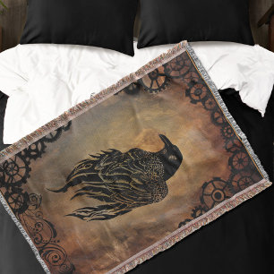 Clockwork Raven Throw Blanket