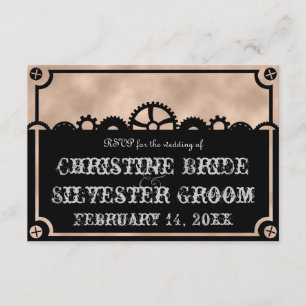 Clockwork Silhouette, 3.5"x5" wedding rsvp Invitation