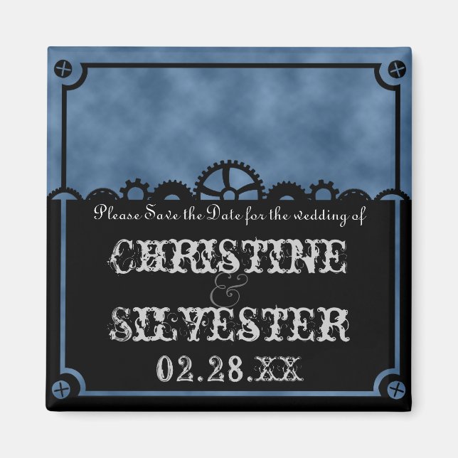 Clockwork Silhouette, square save the date magnet (Front)