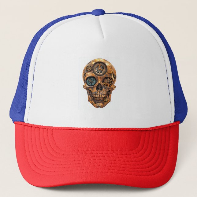 Clockwork Skull Fusion Trucker Hat (Front)