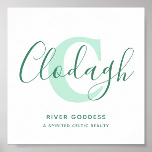 Clodagh name meaning shades of green text custom poster