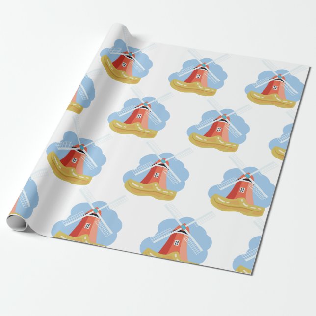 Clog and Windmill Wrapping Paper (Unrolled)