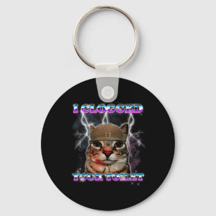 Clogged Toilet Funny Cat Meme Stupid Brainrot Key Ring