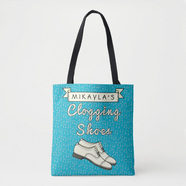 Clogging Shoes Blue Cloggers | Personalised Name Tote Bag (Front)