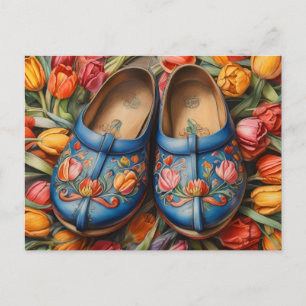 Clogs with Tulip background Postcard