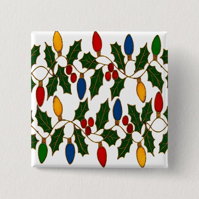 Cloisonne Art Christmas Lights and Holly 15 Cm Square Badge (Front)