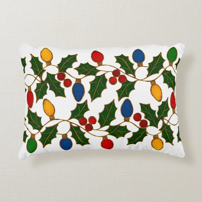 Cloisonne Art Christmas Lights and Holly Decorative Cushion (Front)