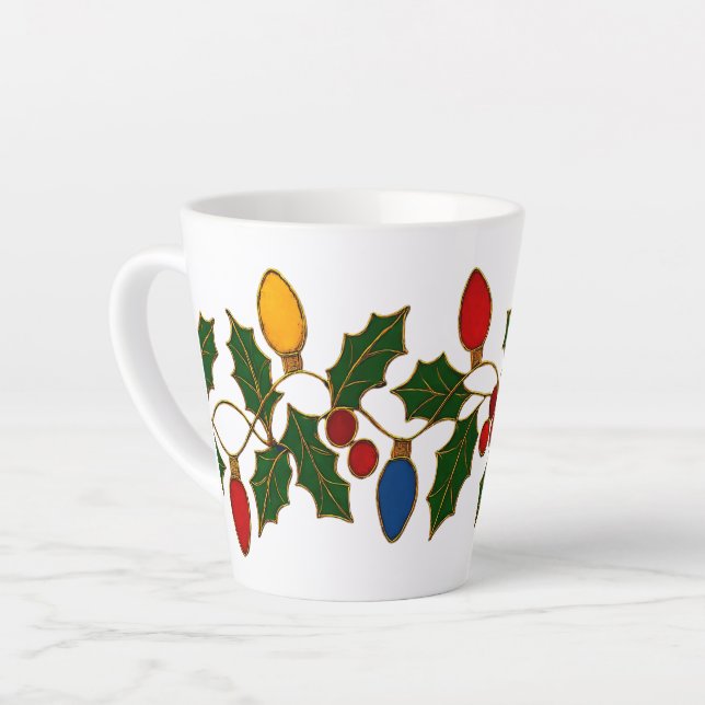 Cloisonne Art Christmas Lights and Holly Latte Mug (Left Angle)