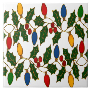 Cloisonne Art Christmas Lights and Holly Tile