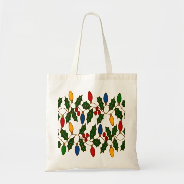 Cloisonne Art Christmas Lights and Holly Tote Bag (Front)