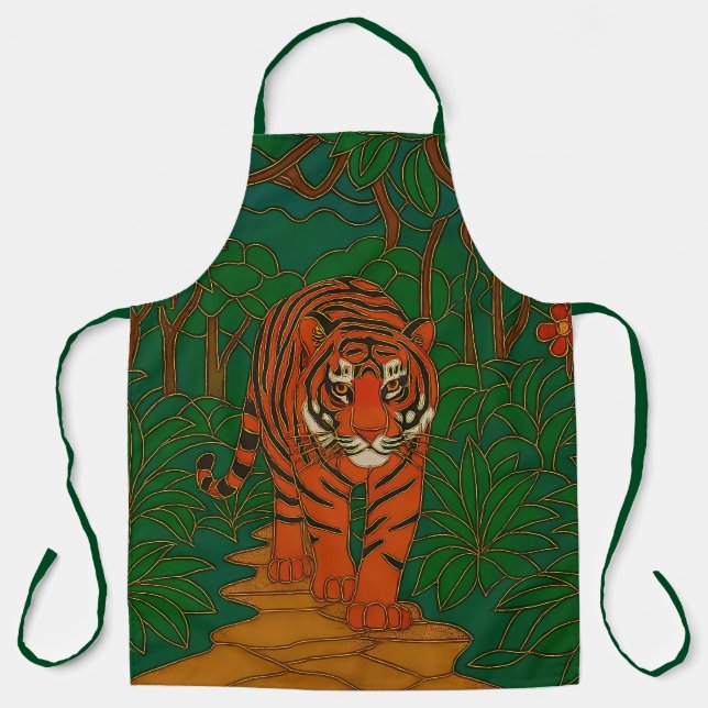 Cloisonne Art Tiger on the Jungle Path Apron (Front)