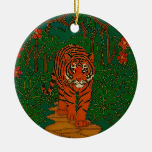 Cloisonne Art Tiger on the Jungle Path Ceramic Tree Decoration