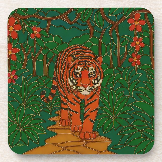 Cloisonne Art Tiger on the Jungle Path Coaster (Front)