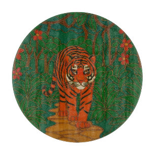 Cloisonne Art Tiger on the Jungle Path Cutting Board