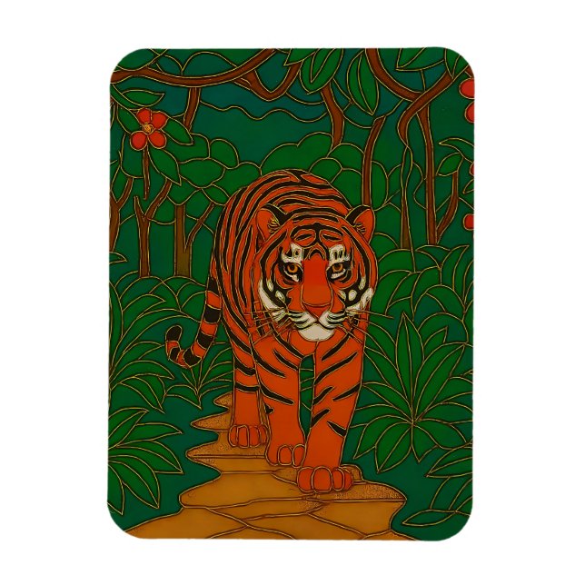 Cloisonne Art Tiger on the Jungle Path Magnet (Vertical)