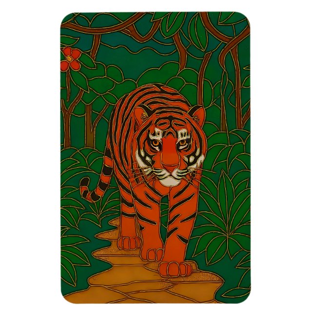 Cloisonne Art Tiger on the Jungle Path Magnet (Vertical)