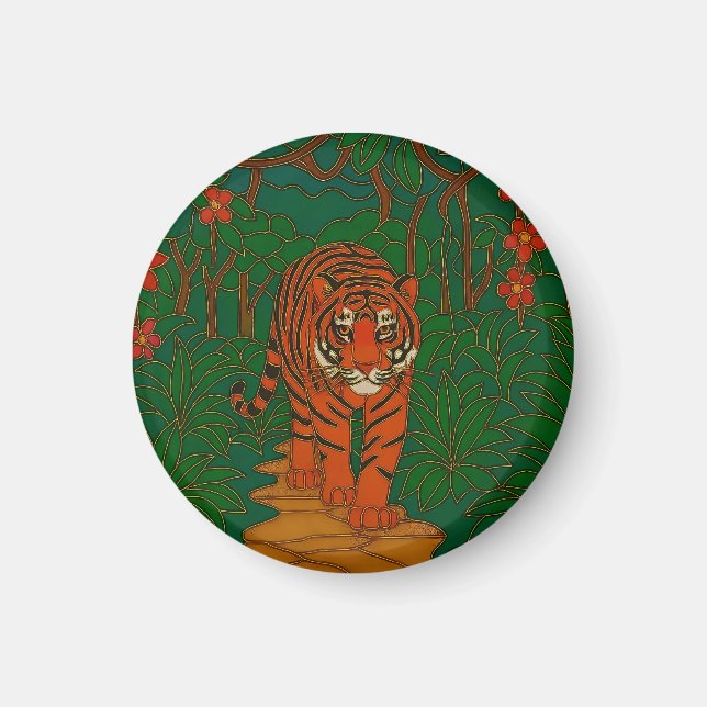 Cloisonne Art Tiger on the Jungle Path Magnet (Front)