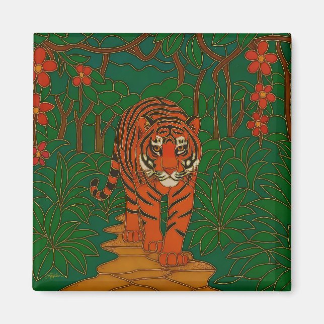 Cloisonne Art Tiger on the Jungle Path Magnet (Front)