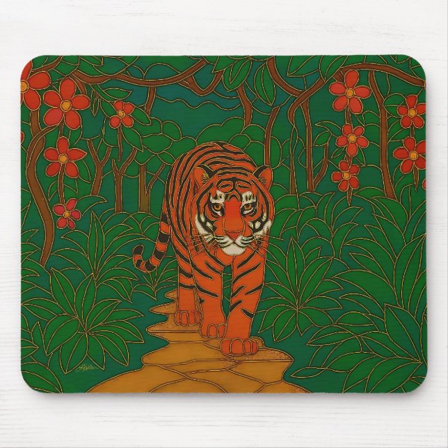 Cloisonne Art Tiger on the Jungle Path Mouse Mat (Front)