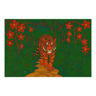 Cloisonne Art Tiger on the Jungle Path Photo Print