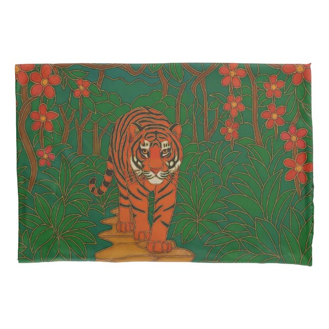 Cloisonne Art Tiger on the Jungle Path Pillowcase (Front)