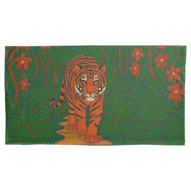 Cloisonne Art Tiger on the Jungle Path Pillowcase (Front)
