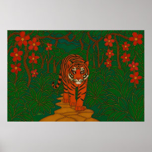 Cloisonne Art Tiger on the Jungle Path Poster
