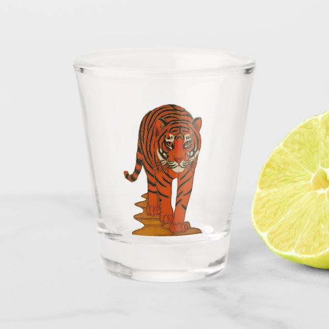 Cloisonne Art Tiger on the Jungle Path Shot Glass (Front)