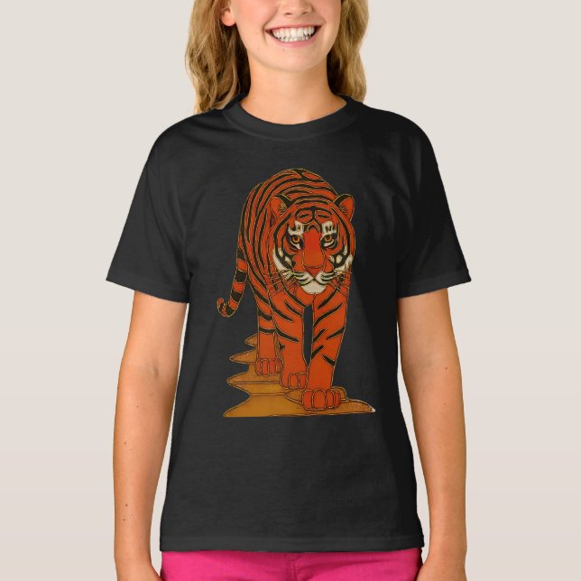 Cloisonne Art Tiger on the Jungle Path T-Shirt (Front)