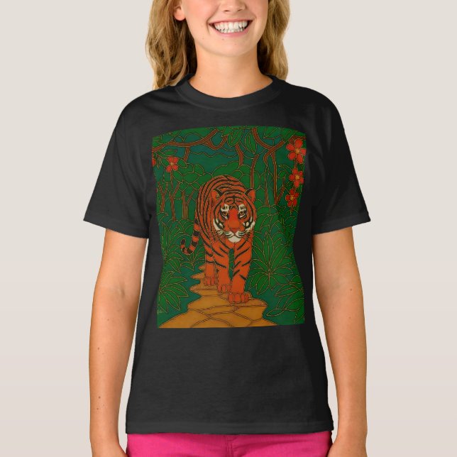 Cloisonne Art Tiger on the Jungle Path T-Shirt (Front)
