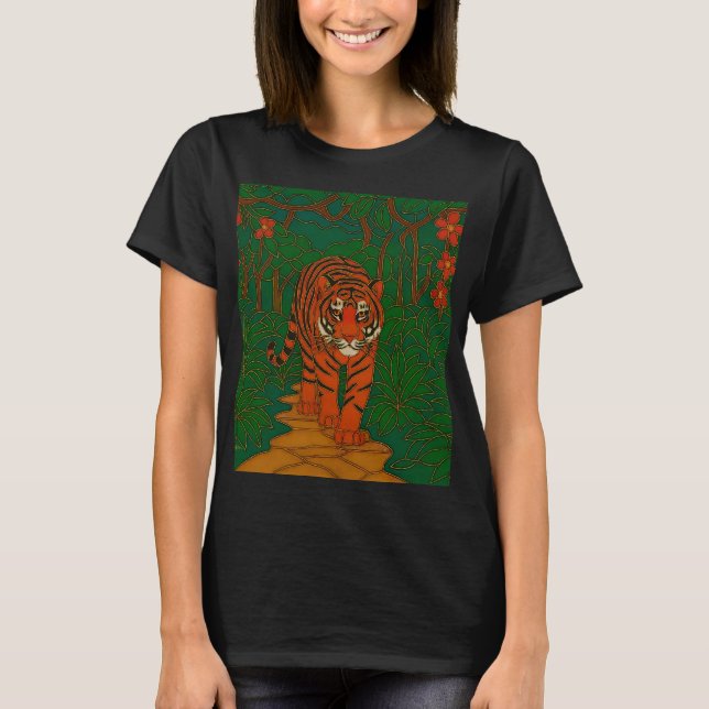 Cloisonne Art Tiger on the Jungle Path T-Shirt (Front)