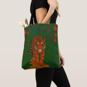 Cloisonne Art Tiger on the Jungle Path Tote Bag